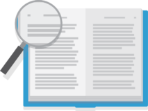 Research Library (logo: magnifiying glass looking at book)