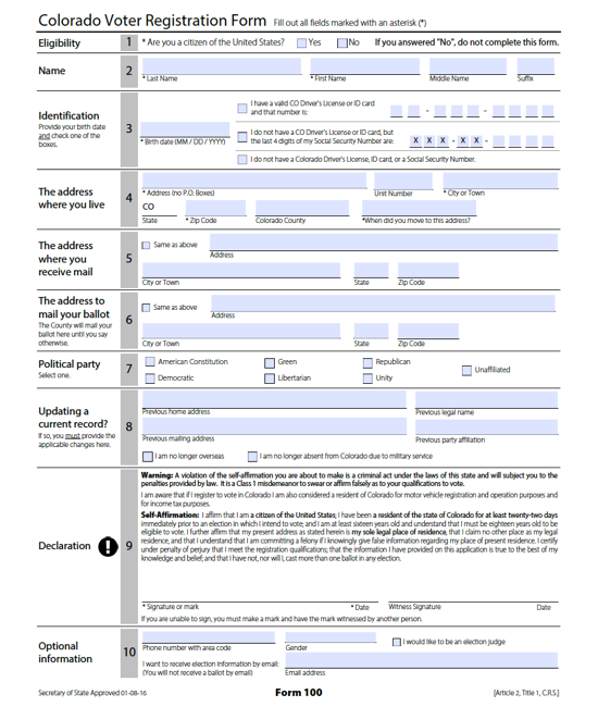 Colorado voter registration form
