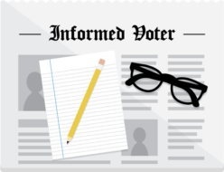 Informed Voter (logo: news page, paper, pencil, glasses)