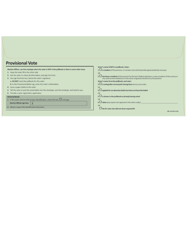 Virginia provisional ballot envelope printed on the flap side