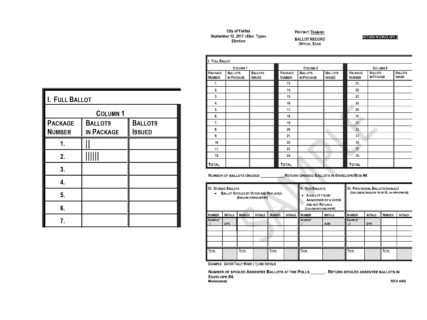 View of the form and close up of the way poll workers entered a hash mark for each ballot