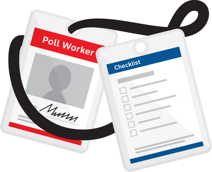 A name badge and checklist on a lanyard