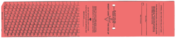Blank Votematic ballot with 228 numbers for voting positions