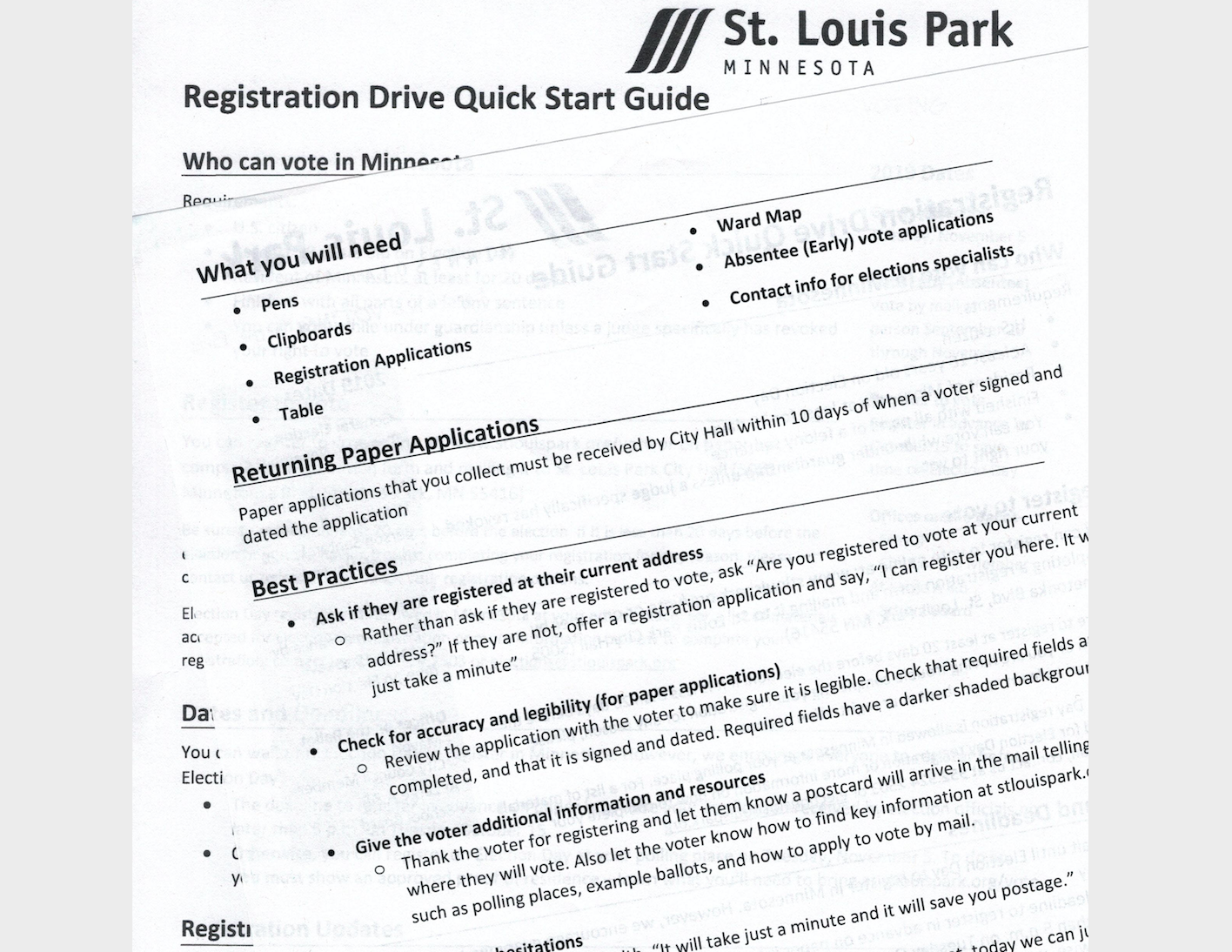 Sample pages of a quick start guide with best practices