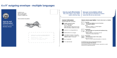 Images of front and back of outgoing envelope at 6 x 9 inches.
