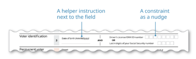 A form excerpt showing helper instructions appearing next to the field and showing a field label followed by 8 spaces.