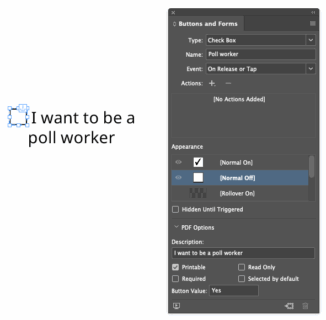 A check box selected next to the buttons and forms panel