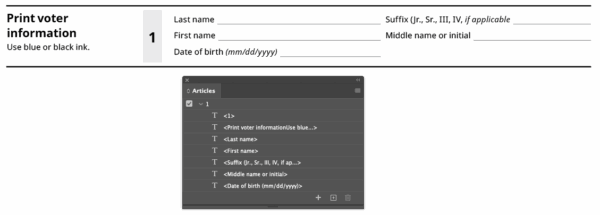 A section of a form next to the articles panel